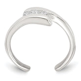 Sterling Silver Polished 3 Stone CZ Bypass Adjustable Toe Ring